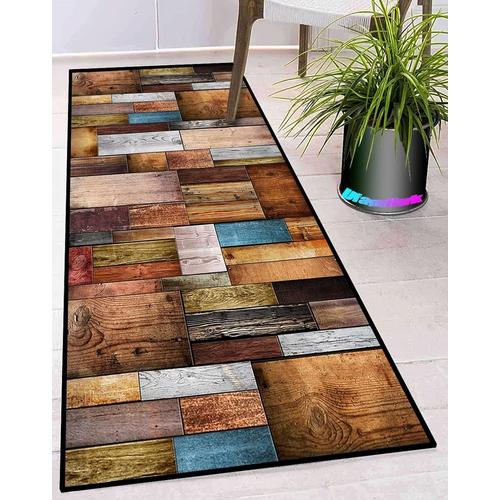 Tapis De Couloir 50x260cm Lavable Antiderapant Long Moderne Design Traditionnel Tapis Cuisine Vinyle Pour Les Chambres Jeunes Adulte Fille Garcon Ado Marron Bleu Blanc