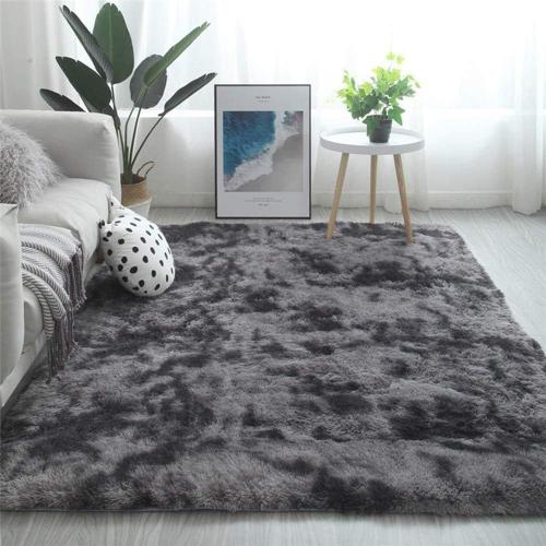 Tapis Chambre Shaggy Tapis Pour Salon Tapis De Sol Grand Pour Couloir Soft Tapis À Poils Longs Moelleux Tapis Antidérapant Intérieur Moelleux Pour Salon Chambre Enfants(Gris Noir, 120 X 160 Cm)