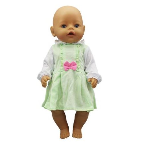 Robe Poupée Verte + Noeuf Rose + Chemise Blanche Bébé Enfant Fille 43 Cm Été Costume Jouet Nouveau-Né Vêtement Habit Manches Top Qualité