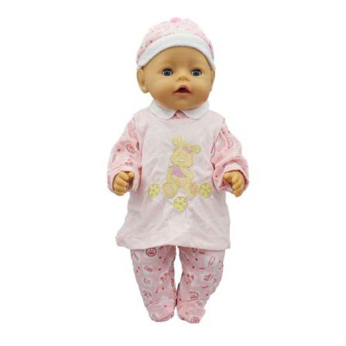 Ensemble Combinaison Pyjama Robe Babygros Poupée Rose + Bonnet Assorti Bébé Enfant Fille 43 Cm Été Costume Jouet Nouveau-Né Vêtement Habit Manches Longues Ours Ballon Polaire Baby Top Qualité - Neuf