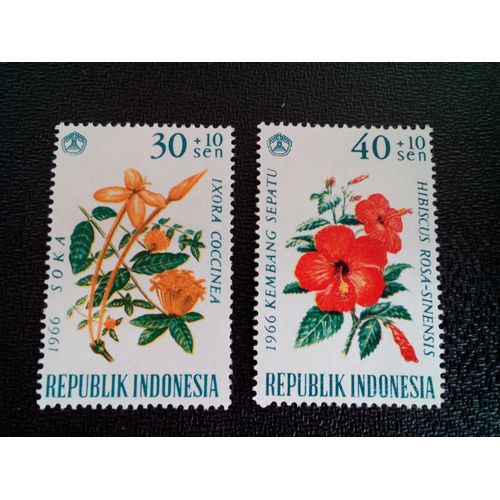 Timbre Indonesie Yt 442 - 443 Fleurs 1966 ( 10604 )
