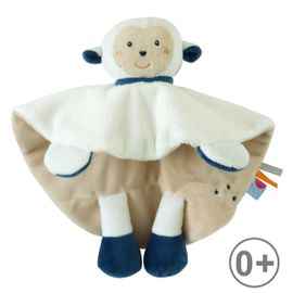 Doudou Mouton Sucre D'orge Blanc Beige Bleu Marine Plat Peluche Jouet Bebe