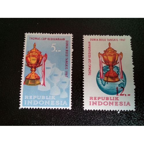 Timbre Indonesie Yt 514 - 515 Championnats Du Monde De Badminton De La Coupe Thomas 1967 ( 10604 )