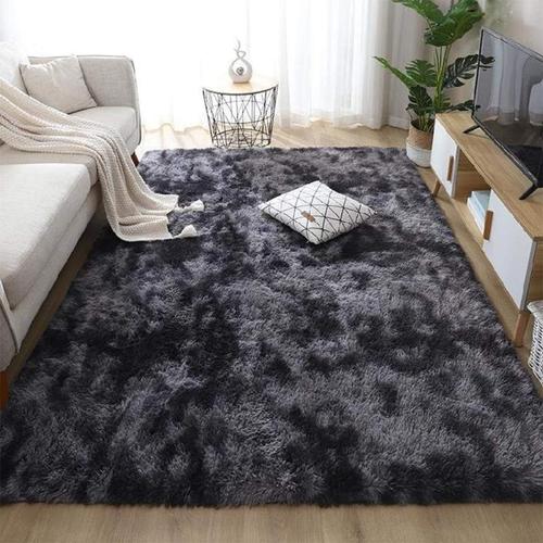 Tapis Salon Tapis Chambre Adolescent Fille Shaggy Moderne Design Poil Long Doux Anti Slip Grand Tapis Pour Enfant Chambre (Noir/Blanc, 135 X 185cm)