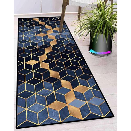 Tapis Couloir Antiderapant Lavable Long Moderne Design Traditionnel Tapis De Sol Cuisine Pour Les Chambres Jeunes Adulte Fille Garcon Ado 60x380cm Beige Bleu Noir