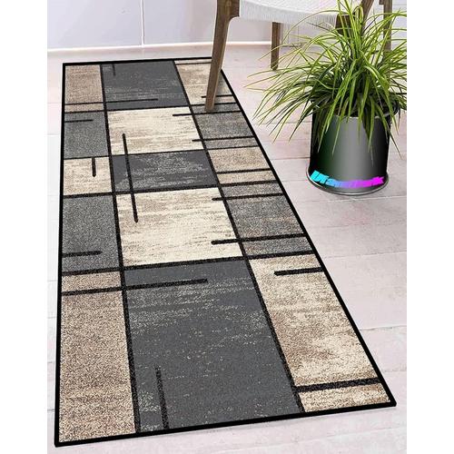 Tapis Cuisine Devant Evier Lavable Antiderapant Long Moderne Design Traditionnel Tapis De Couloir Au Mètre Pour Magasin, Événements Et Fêtes, Cinéma, Église 50x360cm Gris Beige Noir