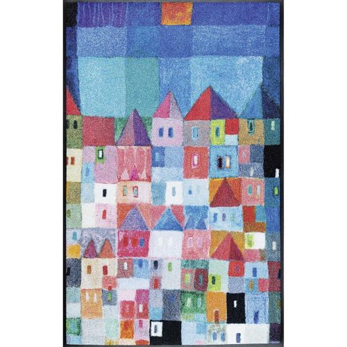 Paillasson 75x190 Tissé Motif Fresque Houses Bleu
