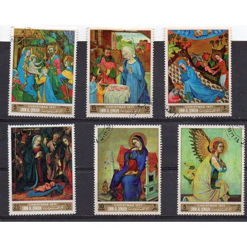 Umm Al Qiwain- Série De 6 Timbres Oblitérés- Avec Trace De Charnière- Tableaux- Noël 1971