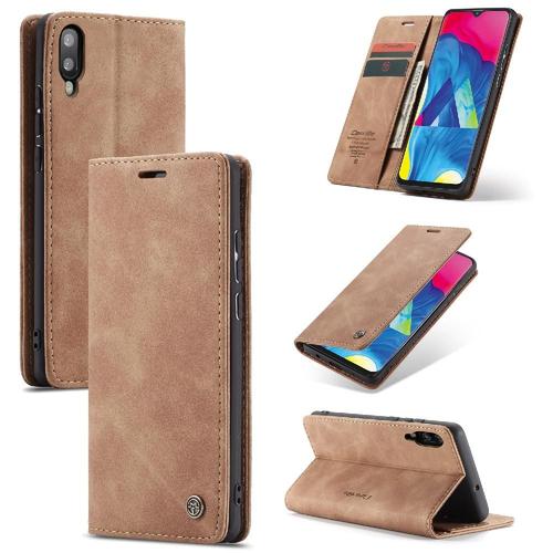 Flip Étui Pour Samsung Galaxy M10 Livre Flip Folio Portefeuille En Cuir Pu Vintage Étui Avec Fente Pour Carte, Fermeture Magnétique Antichoc - Jaune