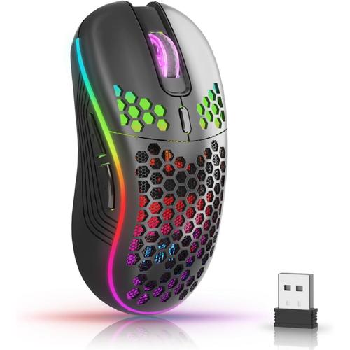 Souris Gamer sans Fil, Souris Gamer sans Fil avec 4 Bouton, Souris Gamer Ergonomique sans Fil, Souris sans Fil Gamer Le Noir RGB, Souris Rechargeable Silencieuse, pour Loisirs, Bureaux