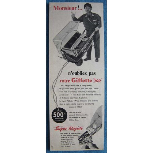 Publicité Papier - Rasoir Et Lames Gillette De 1956
