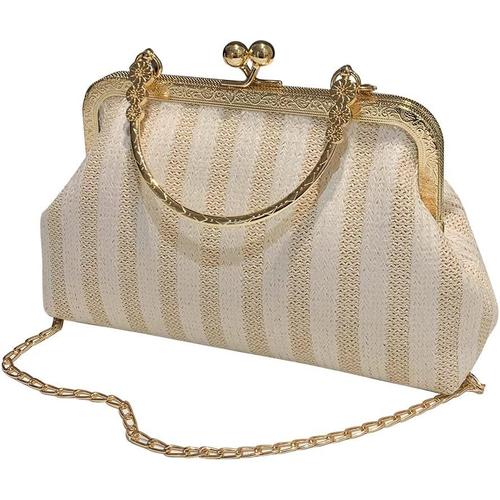 Sac de Paille Femme Vintage Sac Bandoulière Chaîne Sac Clic Clac Sac Porté épaule Pochette Soiree Femme Élégante Sac à Main d'été