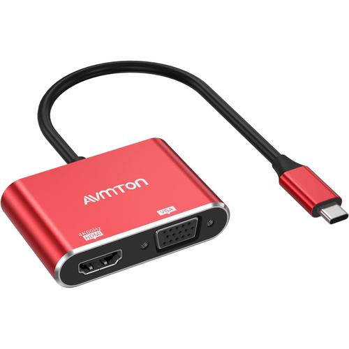 Adaptateur USB C vers HDMI VGA avec 4K HDMI, Adaptateur Vga vers USB C, USB C vers HDMI Vga Câble Adaptateur MacBook, Adaptateur USB C vers HDMI et Vga pour MacBook, MacBook Air, Chromebook