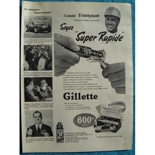 Publicité Papier - Rasoir Mécanique Et Lames Gillette, Avec Maurice Trintignan Champion Automobile De 1957