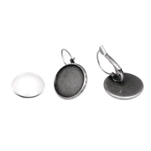 Boucles D'oreille Cabochon Rond Argenté La Paire