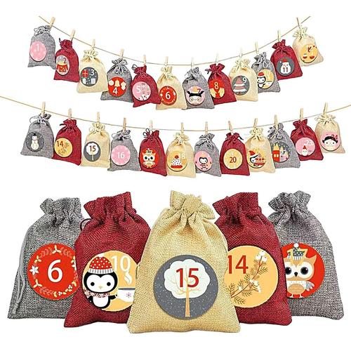 Calendrier De L'Avent Vide A Remplir Soi Meme 2023 Femme Homme Enfant, Sac pour Calendrier De L'Avent 24 Sachets en Tissu, Sacs en Toile De Jute Pochon Pochette Calendrier De L'Avent DIY Decora