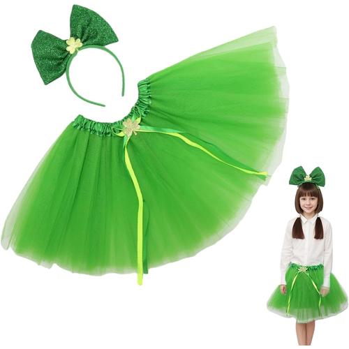 Tutu De La Saint-Patrick Pour Tout-Petits, Jupe Tutu Verte Pour Filles,Jupe Tutu Verte Avec Couvre-Chef - Costumes De Vacances, Tenues De Fête Pour Filles, Déguisement Pour Cosplay, Carnaval