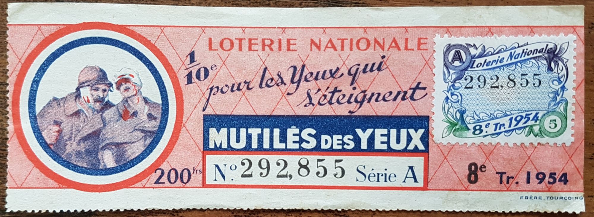 Billet de Loterie Nationale, Mutilés des yeux et croix de guerre