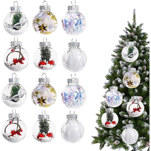 Lot de 12 Boules de Noël Transparente,6cm Pet Boule Transparente à Remplir Boules de Noel Peut être Accroché à L'arbre de Noël Ornements d Arbres de Noël Boule en Plastique Déco de Noël en DIY(style2)