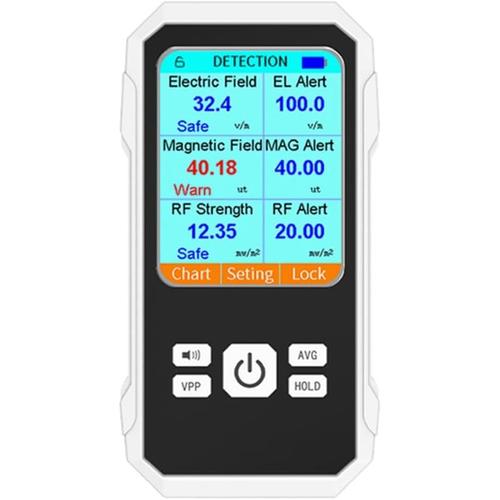 Détecteur de rayonnement électromagnétique - Détecteur de fréquence radio - Compteur 3 en 1 - Mètre électromagnétique - Champ électrique - Compteur RF - Blanc