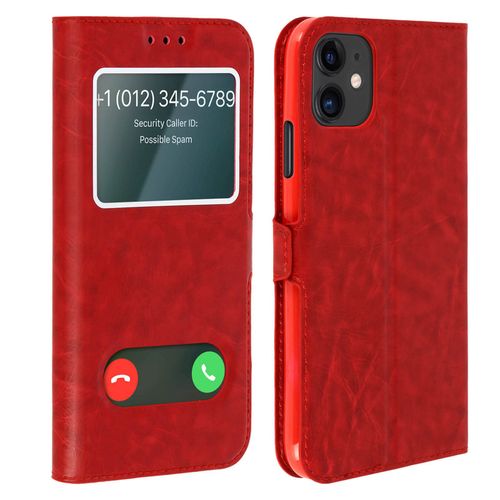 Housse Iphone 11 Protection Double Fenêtre Fonction Support - Rouge