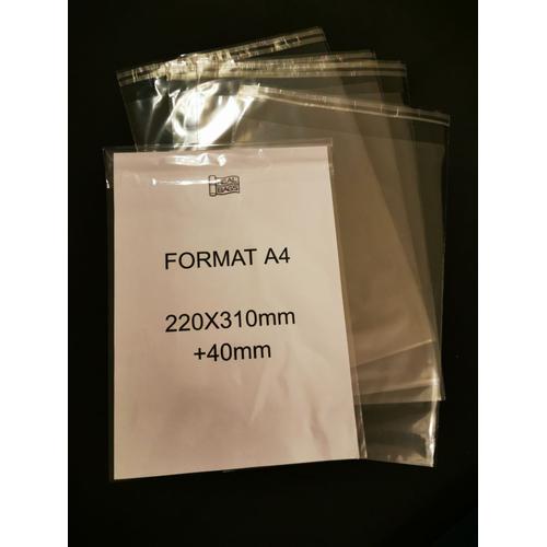 500 Pochettes Format A4 Avec Rabat, 38 Microns (22x31+4 Cm) - Transparent Et Résistant