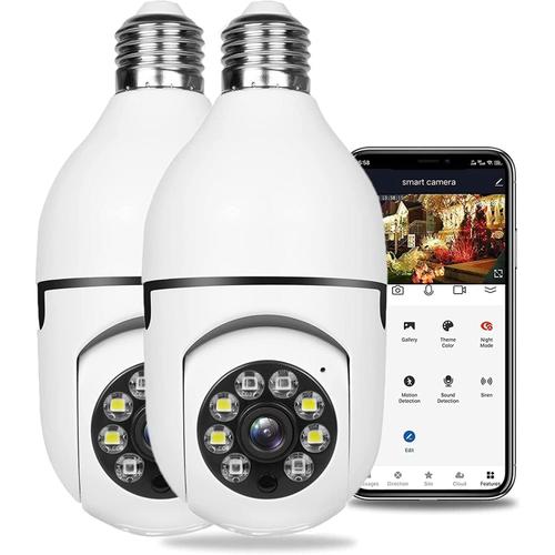 Caméra D'ampoule PTZ Caméra Surveillance WiFi 5G Extérieure sans Fil 1080P IP Caméra Étanche 360° Vision Nocturne Couleur Détection Humaine AI 2xSpot LED et Sirène Audio Bidirectionnel (Blanc)