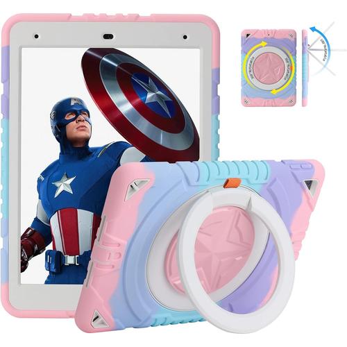 Étui Pour Ipad 9e/8e/7e Génération (Étui Pour Ipad 10.2 2021/2020/2019) ¿ Coque Robuste Et Résistante Aux Chocs Avec Support Rotatif, Porte-Crayon, Bandoulière De Transport (Rose)