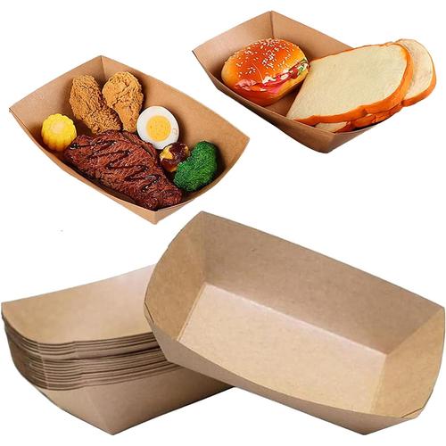 Forme De Bateau Jetable 50 Pièces Barquettes En Carton Kraft, Bol En Bois Dégradable, Barquettes En Carton, Vaisselle Jetable Écologique Et Compostable Pour Collations Frites Salade Sushis Gâteau