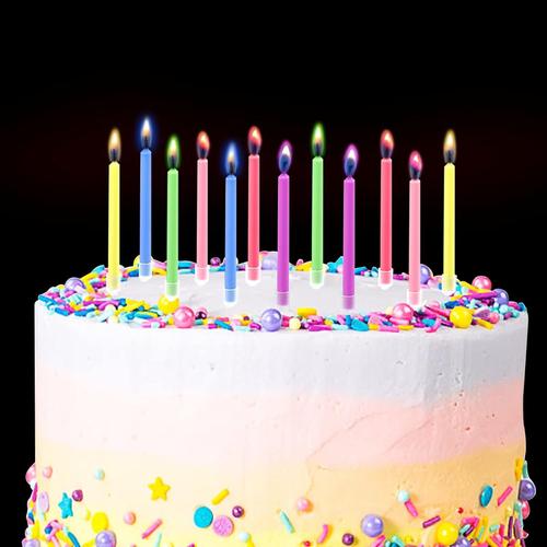 12pièces Bougies D'anniversaire Flammes Colorées, Bougies De Gâteau D'anniversaire Bougies Colorées Arc-En-Ciel Avec Support Pour La Décoration De Fête De Gâteau De Mariage D'anniversaire