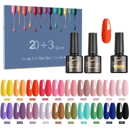 23pcs 8ml Vernis À Ongles Semi Permanent Avec Base Et Top Coat Matt, Set Soak Off Uv Gel Pour Ongles En Gel Art Nail Design 