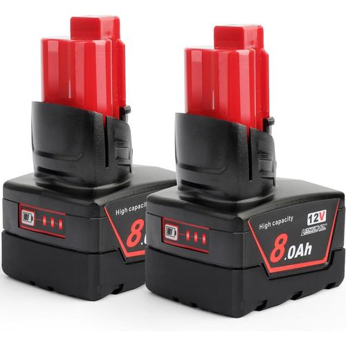 2 Pack M12B6 12V 8.0Ah Batterie Lithium-ION de Remplacement pour Milwaukee M12 12Volt Power Tools Batteries with LED Indicator 48-11-2460