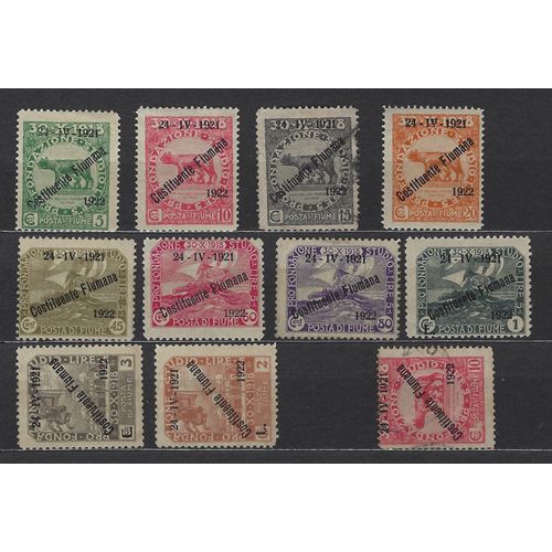 Lot De 11 Timbres Neufs Fiume De 1922 - Ouverture De L'assemblée Législative