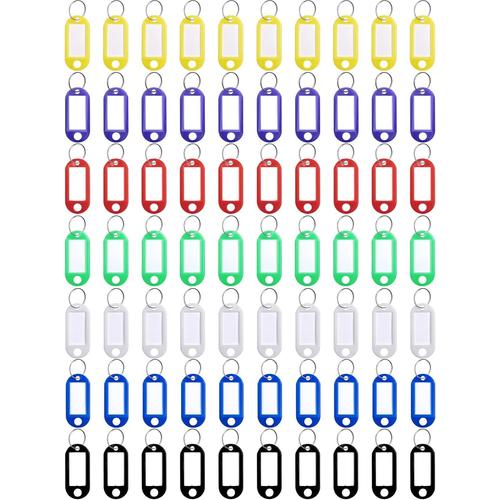 70 Étiquettes avec Porte Clé, Inscriptibles Porte Clef Couleur en 7 Couleurs,Plastique Étiquettes D'identification avec Porte-clé Fendu, pour Valises, Hôtels, Animaux de Compagnie, Bureaux, Clés USB