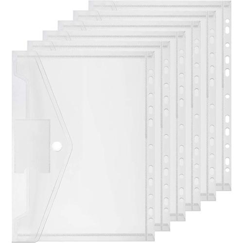 Pochette Document A4, 20pcs Pochettes Classeur En Plastique, Imperméable 11 Trous Pochettes Perforées Transparentes Haute-Résistance Pour Documents A4