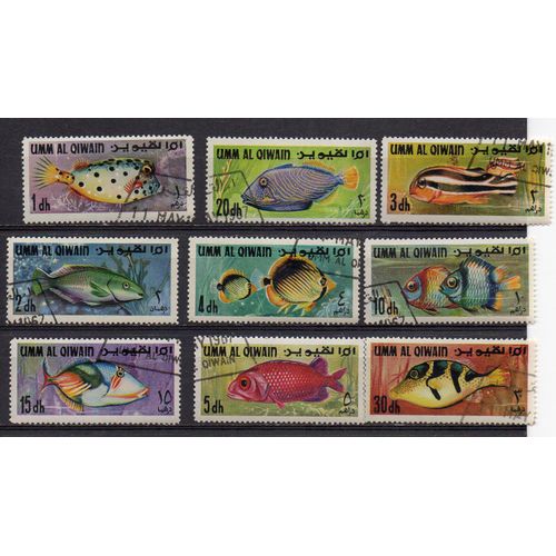 Umm Al Qiwain- Série De 9 Timbres Oblitérés- Poissons
