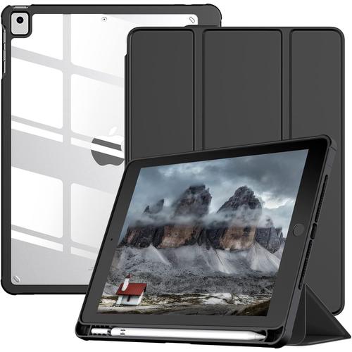 Coque Compatible Avec Ipad 6ème/5ème Génération (2018/2017), Coque Mince Ipad Air 2/Air 1 9,7 Pouces, Étui Triple Transparente Avec Porte Stylet, Réveil/Sommeil Auto, Noir