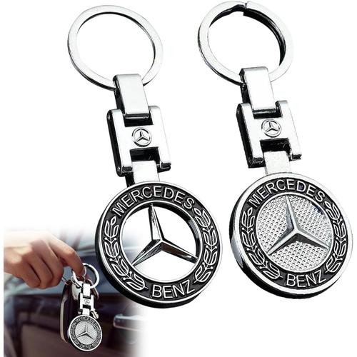 Lot de 2 Porte Clé Voiture, éLégants Porte Clef Personnalisés, Métal Chromé 3d Porte Clé, Boucles en h Double Face Porte Clef, pour Bureaux, Maison, Hommes Femmes (Deux Styles)