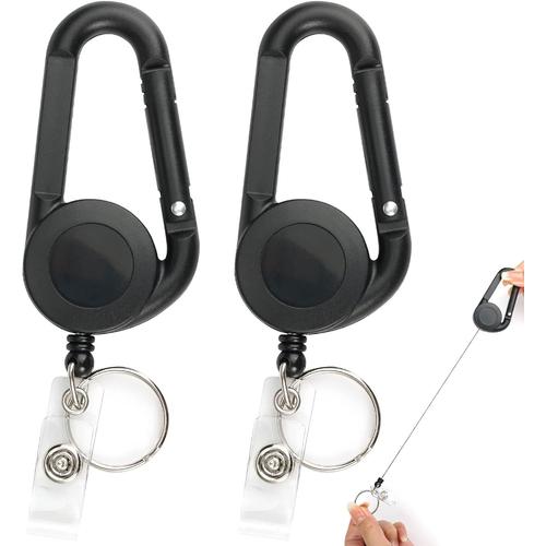 2PCS Porte Clé Retractable, Porte Badge Enrouleur Mousqueton Porte Clé avec Cordon, Porte-clés Anneaux pour Clé, Porte Clef Extensible pour Arte de Visite,Carte d'étudiants,Carte Bus