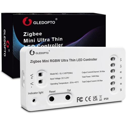 Zigbee3.0+2.4g Mini Contrôleur De Ruban À Led Rgb Rgbw Light Strip Controller Dc5-12-24v Commande Vocale Par App Compatible Avec Tuya Smartthings Amazon Echo Plus