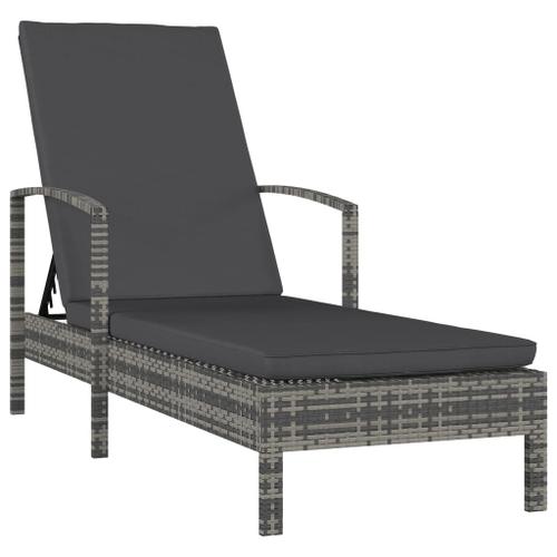 Chaise Longue Avec Accoudoirs Résine Tressée Gris