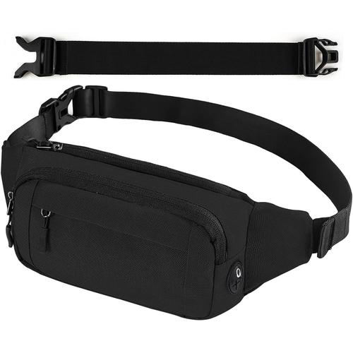 Sac Banane Homme Femme, Petit Sacoche Banane Étanche, Premium Nylon Unisexe Sport Fanny Pack pour Randonnée Cyclisme Balade Ville Vacances, Noir