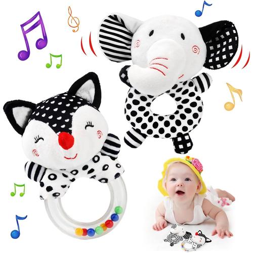 Jouets D'éveil Bebe 0 3 6 12 Mois, Noirs Et Blancs Jouet De Peluche Hochets Haltère Cadeau Pour Bebe Garçon Fille, Voyage Douce Jouets En Peluche Avec Des Sons