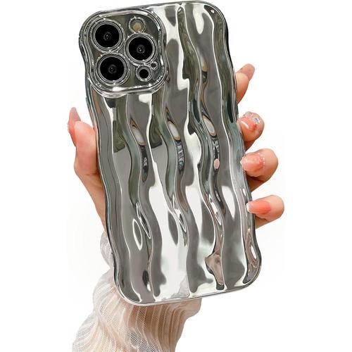 Coque Pour Iphone 12 Pro Max 6.7 Inch, Curly Wave Frame Forme Antichoc Silicone Étui Ultra Léger Et Mince, Housse De Téléphone En Forme 3d Souple Tpu Bumper Cover Anti-Jaunissement - Argent