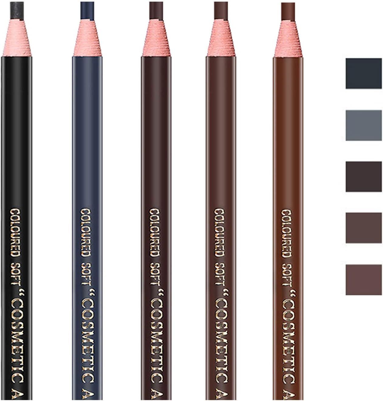 5 Pièces, Crayon Sourcil, Eye Liner Noir Waterproof, 5 Couleurs, Noir, Gris, Brun, Brun Foncé, Brun Clair 