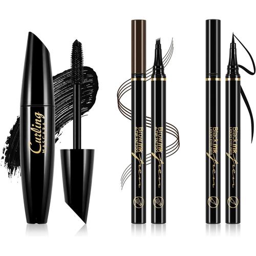 Set de maquillage des yeux 3 en 1 avec stylo eyeliner liquide, crayon à sourcils pour microblading et mascara volume pour cils longue durée