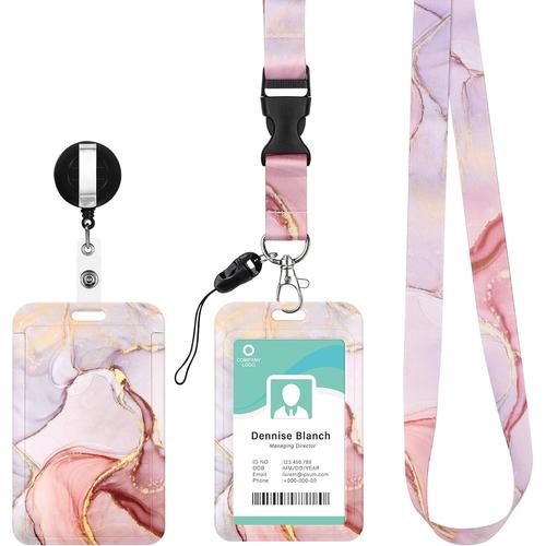 Porte Badge Cordon Tour de Cou, Porte-cartes avec Swivel Lobster Clasp Rétractable pour Cartes d'transport d'étudiant d'infirmière, Carte de Bureau (rose)