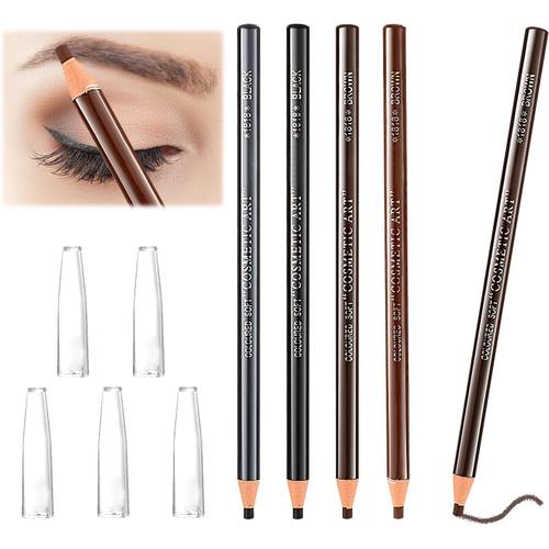 5 Pièces Crayons À Sourcils Imperméables Et Longue Durée: Noir, Café Noir, Gris, Café, Gris Clair - Parfait Pour Un Marquage Précis Et Naturel 