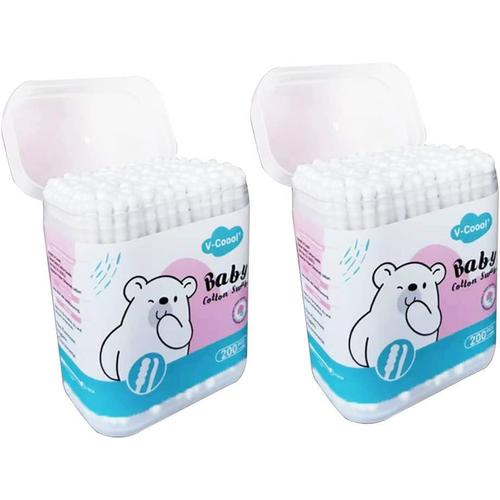 Lot De 400 Cotons-Tiges De Sécurité Pour Bébé Avec De Grandes Pointes Pour Nouveau-Né, Bébés, Enfants, 100 % Coton Biologique, Bâtonnets En Papier Blanc, 2 Paquets De 400 Bourgeons Au Total (Blanc)