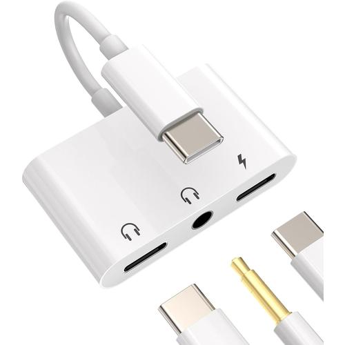 Adaptateur Usb C Jack 3.5mm Ecouteur(3en1) Casque Chargeur Usb-C Vers Écouteur Prise Dac Audio Cable Compatibles Pour Samsung Apple Iphone 15 Pro Max Plus Ipad Air Mini Huawei Xiaomi Redmi Câble